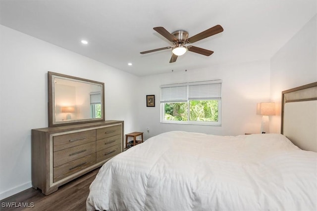 499 Forest Lakes Blvd Unit 306, Naples, FL 34105 - bedroom featuring dark wood-type flooring, baseboards, recessed lighting, and ceiling fan