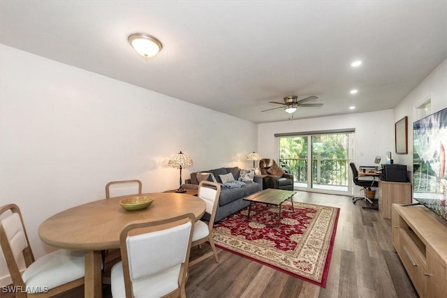 499 Forest Lakes Blvd Unit 306, Naples, FL 34105 - living room with a desk, wood finished floors, ceiling fan, and recessed lighting