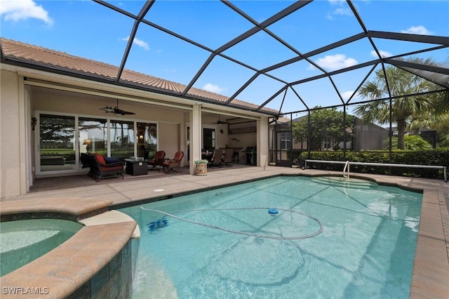 10521 Azzurra Dr, Fort Myers, FL 33913 - view of pool with ceiling fan, a patio, a lanai, and an outdoor hangout area
