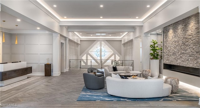 11220 Five Oaks Ln, Naples, FL 34120 - lobby featuring a decorative wall, recessed lighting, and ornamental molding