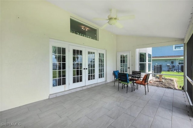 2250 SE 28th St, Cape Coral, FL 33904 - sunroom with french doors, a ceiling fan, lofted ceiling, and outdoor dining space