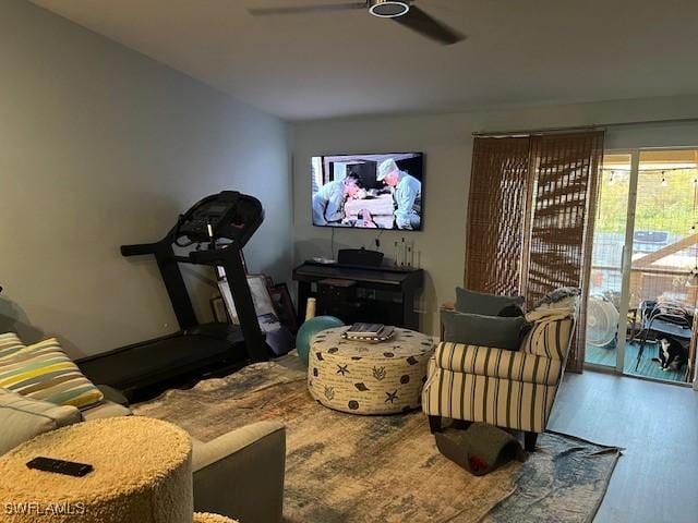4767/4765 22nd St SW, Lehigh Acres, FL 33973 - living room featuring a ceiling fan and wood finished floors