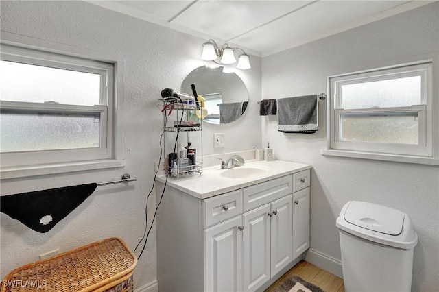 2153 Twin Brooks Rd, North Fort Myers, FL 33917 - bathroom with vanity, toilet, healthy amount of natural light, wood finished floors, and a textured wall