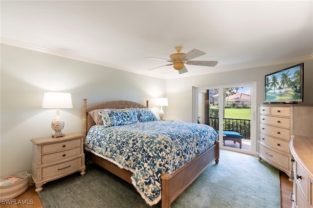 1080 S Collier Blvd Unit 103, Marco Island, FL 34145 - bedroom featuring access to exterior, ornamental molding, and a ceiling fan