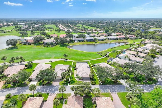 13461 Bridgeford Ave, Bonita Springs, FL 34135 - aerial perspective of suburban area featuring a large body of water, property parcel outlined, and a local golf course