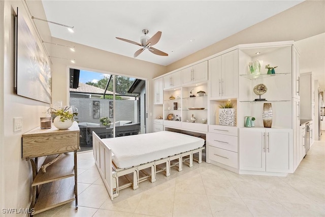 13461 Bridgeford Ave, Bonita Springs, FL 34135 - bedroom with access to outside, light tile patterned floors, and ceiling fan