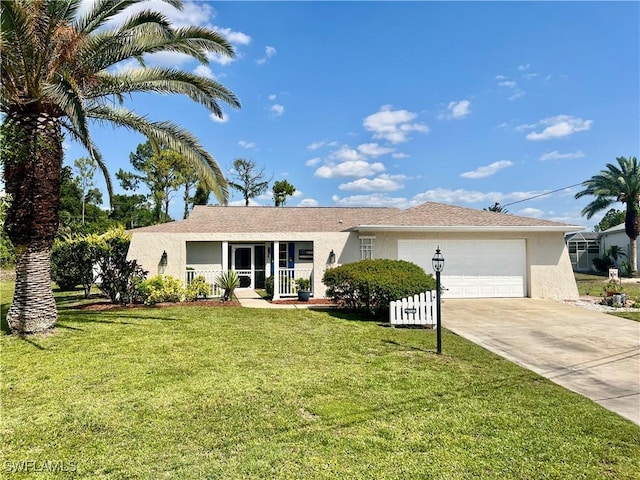 40 Ortona St, Lehigh Acres, FL 33936 - single story home with stucco siding, a garage, driveway, and a front yard
