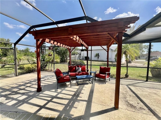 40 Ortona St, Lehigh Acres, FL 33936 - view of patio / terrace featuring outdoor lounge area, a pergola, and a lanai