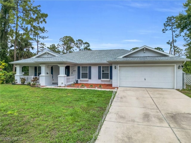 1402 Congress Ave, Lehigh Acres, FL 33972 - ranch-style home with driveway, covered porch, stucco siding, and an attached garage