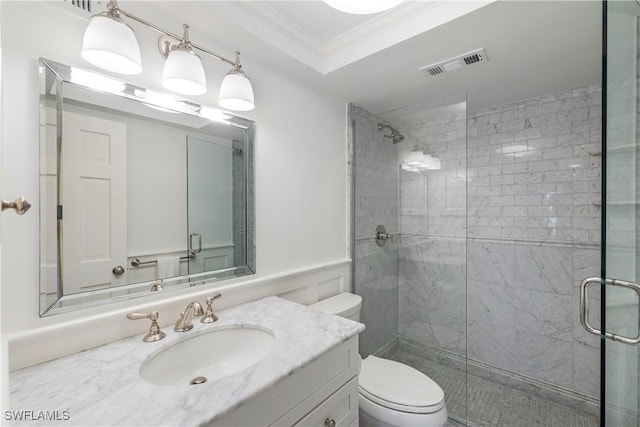 2600 Gulf Shore Blvd N Unit 54, Naples, FL 34103 - full bath featuring vanity, a stall shower, toilet, and crown molding