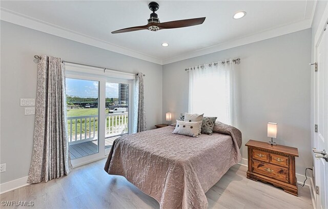 26275 Hickory Blvd Unit 26, Bonita Springs, FL 34134 - bedroom with access to outside, light wood-style floors, crown molding, baseboards, and recessed lighting