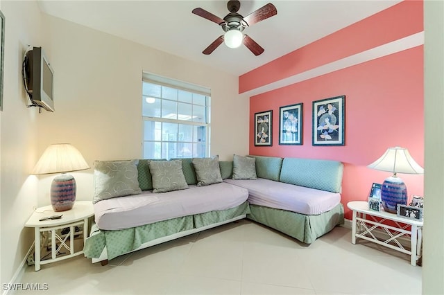 10800 Palazzo Way Unit 204, Fort Myers, FL 33913 - living area with a ceiling fan, baseboards, and tile patterned floors
