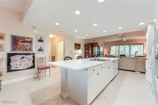 10800 Palazzo Way Unit 204, Fort Myers, FL 33913 - kitchen with a sink, open floor plan, light countertops, recessed lighting, and light tile patterned floors