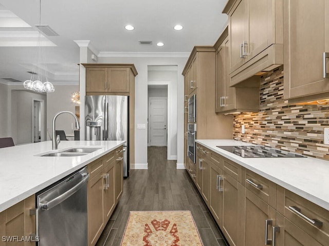 6478 Warwick Ave, Naples, FL 34113 - kitchen featuring appliances with stainless steel finishes, a sink, crown molding, light countertops, and recessed lighting