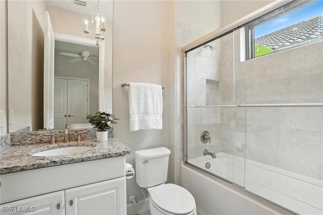 8836 Savona Ct, Naples, FL 34119 - full bath with vanity, combined bath / shower with glass door, a chandelier, and ceiling fan