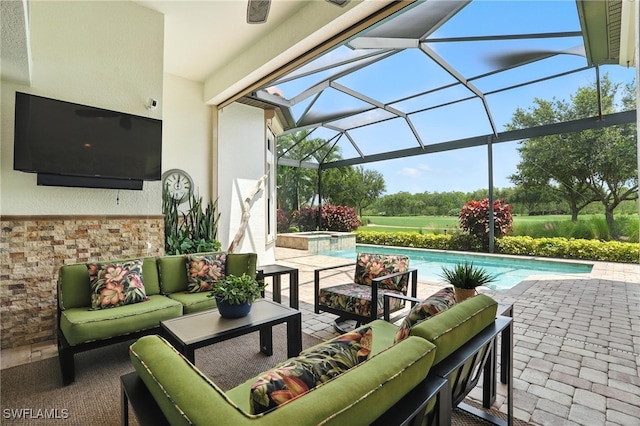 8836 Savona Ct, Naples, FL 34119 - view of patio featuring an outdoor hangout area and a pool with connected hot tub