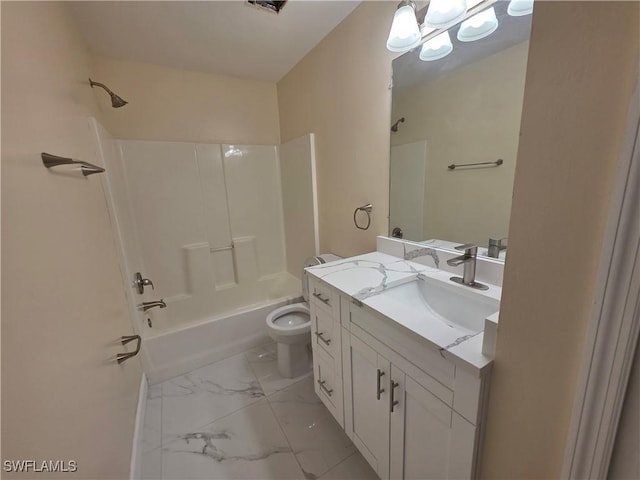 328 Harold Ave S, Lehigh Acres, FL 33973 - bathroom with marble look tiles, vanity, bathtub / shower combination, and a chandelier