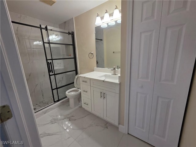 328 Harold Ave S, Lehigh Acres, FL 33973 - full bathroom featuring a marble finish shower, marble finish flooring, vanity, and a closet