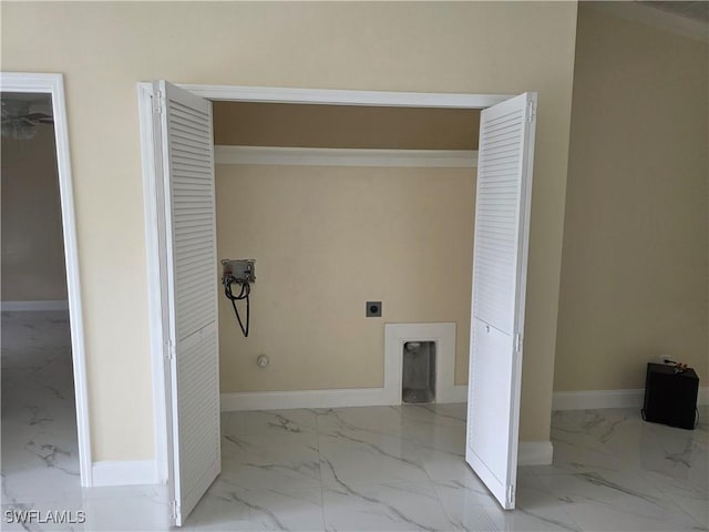 328 Harold Ave S, Lehigh Acres, FL 33973 - washroom featuring electric dryer hookup, marble finish flooring, and hookup for a washing machine