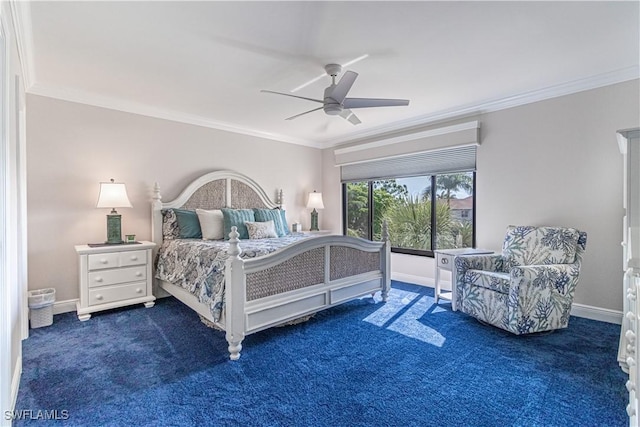 7430 Lake Breeze Dr Unit 403, Fort Myers, FL 33907 - carpeted bedroom featuring ornamental molding, baseboards, and ceiling fan