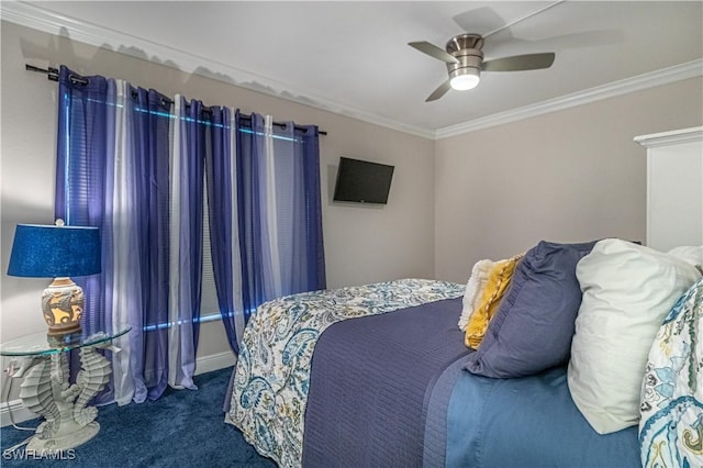 7430 Lake Breeze Dr Unit 403, Fort Myers, FL 33907 - bedroom featuring carpet flooring, crown molding, ceiling fan, and baseboards
