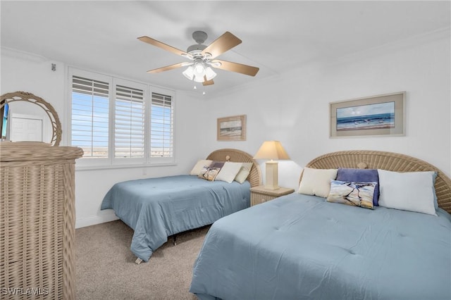 2810 Estero Blvd Unit 714, Fort Myers Beach, FL 33931 - bedroom featuring carpet floors, a ceiling fan, crown molding, and baseboards