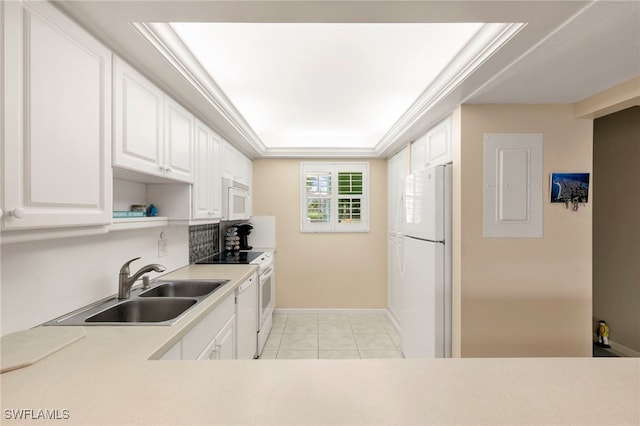 860 Panama Ct Unit 107, Marco Island, FL 34145 - kitchen with white appliances, electric panel, a sink, light countertops, and open shelves