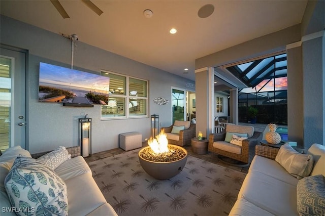 14372 Neptune Ave, Naples, FL 34114 - view of patio / terrace with an outdoor living space with a fire pit and glass enclosure