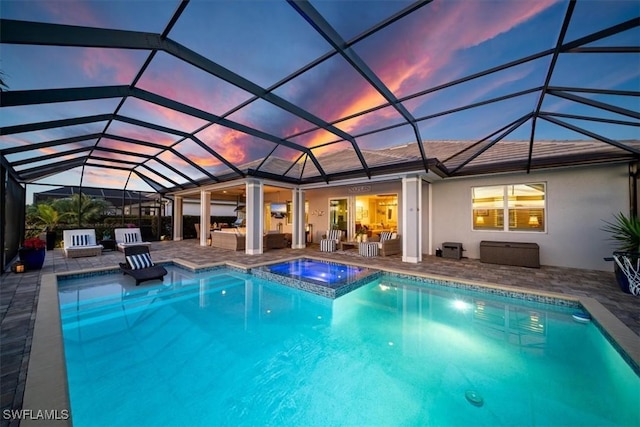 14372 Neptune Ave, Naples, FL 34114 - view of pool with a patio, a pool with connected hot tub, and glass enclosure
