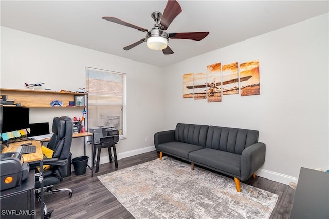 2310 SW 17th St, Cape Coral, FL 33991 - home office featuring a ceiling fan, baseboards, and wood finished floors