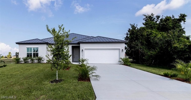 17211 Nile Ct, Punta Gorda, FL 33955 - ranch-style home with a standing seam roof, a garage, concrete driveway, a front yard, and metal roof