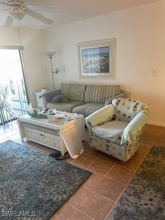 9610 Green Cypress Ln Unit 4, Fort Myers, FL 33905 - tiled living room featuring a ceiling fan