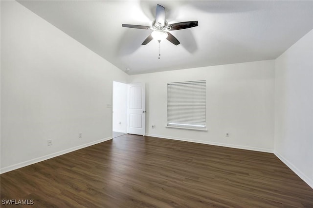 1205 SW 32nd Ter, Cape Coral, FL 33914 - unfurnished room featuring baseboards, dark wood-style floors, a ceiling fan, and vaulted ceiling