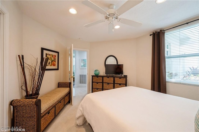 4610 Hawks Nest Dr Unit A104, Naples, FL 34114 - bedroom with recessed lighting, light carpet, and ceiling fan