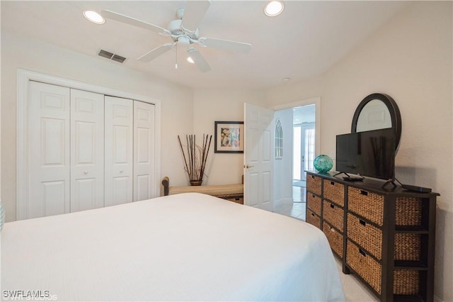 4610 Hawks Nest Dr Unit A104, Naples, FL 34114 - bedroom featuring a closet, recessed lighting, and a ceiling fan