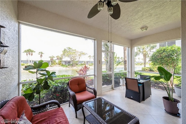 4610 Hawks Nest Dr Unit A104, Naples, FL 34114 - sunroom featuring a water view and a ceiling fan