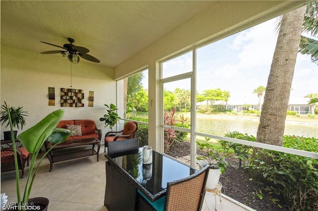 4610 Hawks Nest Dr Unit A104, Naples, FL 34114 - sunroom / solarium featuring a water view and ceiling fan