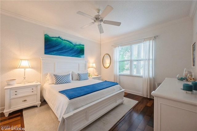 4610 Hawks Nest Dr Unit A104, Naples, FL 34114 - bedroom with dark wood finished floors, ornamental molding, baseboards, and a ceiling fan