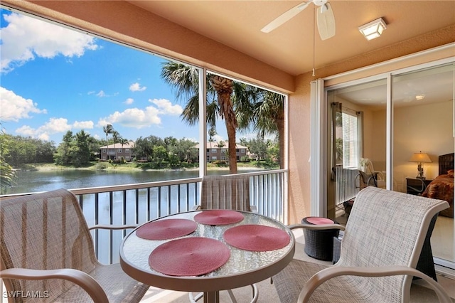9631 Spanish Moss Way Unit 3923, Bonita Springs, FL 34135 - sunroom with a water view and ceiling fan