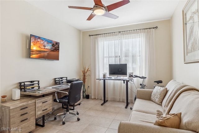 11600 Court Of Palms Unit 201, Fort Myers, FL 33908 - home office featuring a ceiling fan and light tile patterned floors