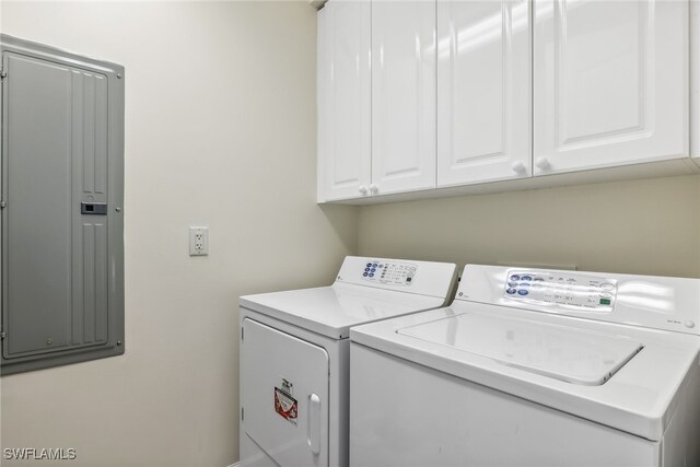 11600 Court Of Palms Unit 201, Fort Myers, FL 33908 - laundry room with electric panel, washer and clothes dryer, and cabinet space