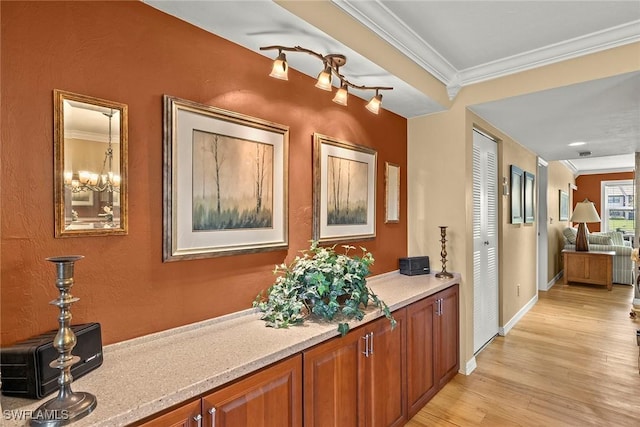 8411 Charter Club Cir Unit 1, Fort Myers, FL 33919 - hall featuring ornamental molding, light wood-style floors, and baseboards