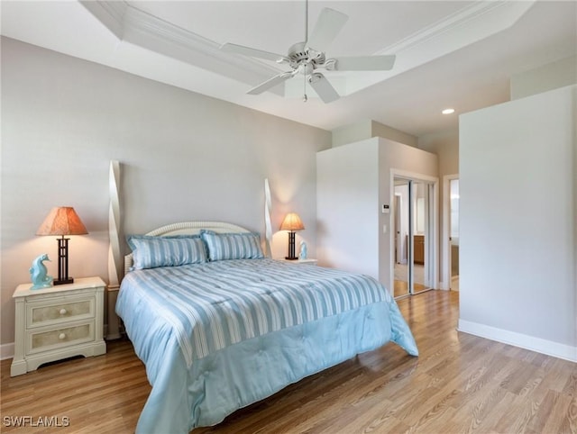 10230 Cobble Hill Rd, Bonita Springs, FL 34135 - bedroom featuring ornamental molding, light wood-style flooring, baseboards, recessed lighting, and a closet