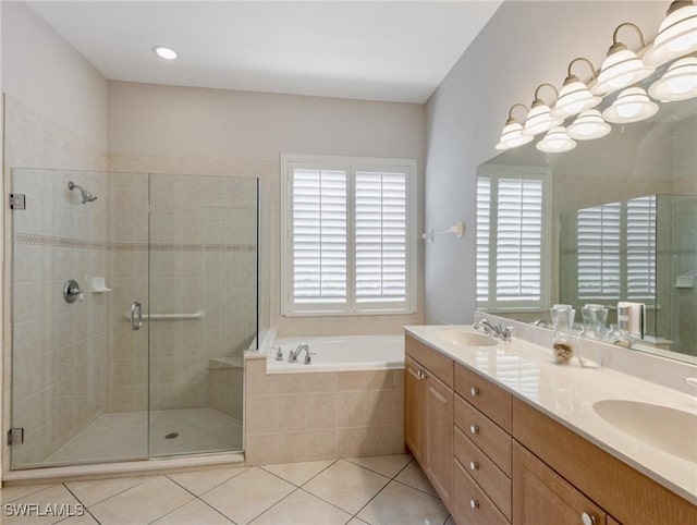 10230 Cobble Hill Rd, Bonita Springs, FL 34135 - bathroom featuring plenty of natural light, a bath, a shower stall, and double vanity