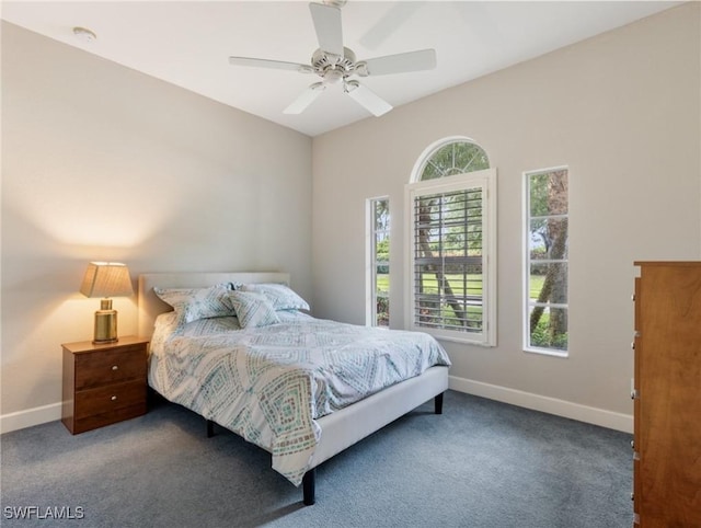 10230 Cobble Hill Rd, Bonita Springs, FL 34135 - bedroom with baseboards, carpet flooring, and a ceiling fan