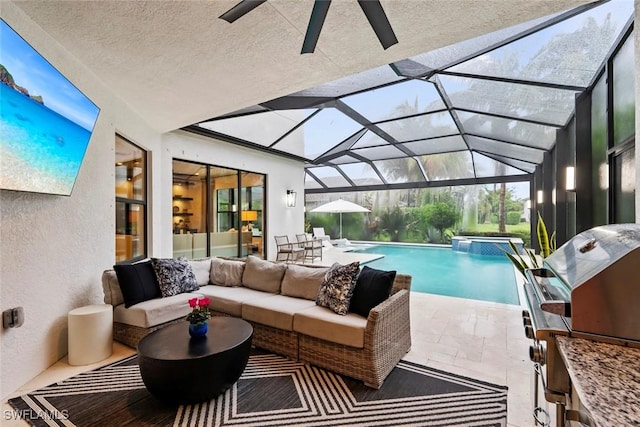 4083 Aspen Chase Dr, Naples, FL 34119 - view of pool with ceiling fan, an outdoor hangout area, a patio, and a pool with connected hot tub