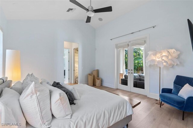 687 9th Ave S, Naples, FL 34102 - bedroom with access to outside, wood finished floors, french doors, high vaulted ceiling, and a ceiling fan