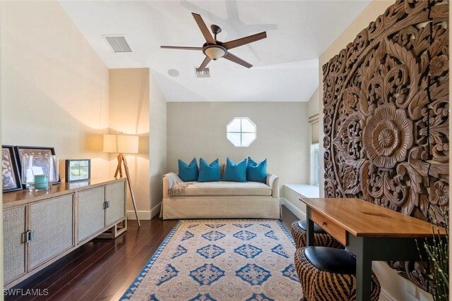 687 9th Ave S, Naples, FL 34102 - sitting room with a ceiling fan, baseboards, and dark wood-style flooring