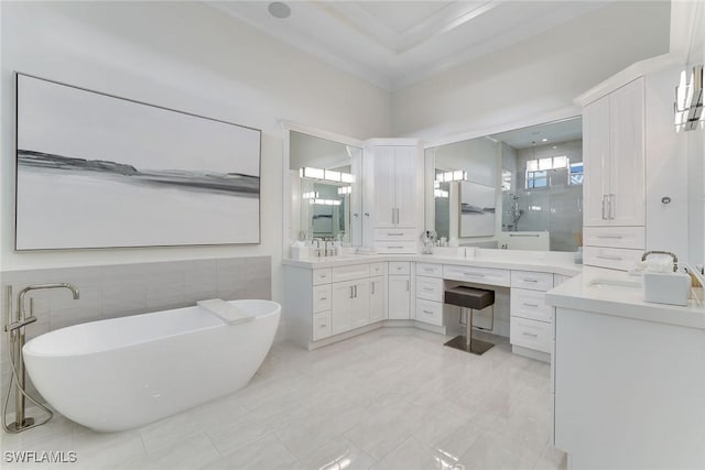 1761 Ludlow Rd, Marco Island, FL 34145 - bathroom featuring vanity, a freestanding bath, and a shower