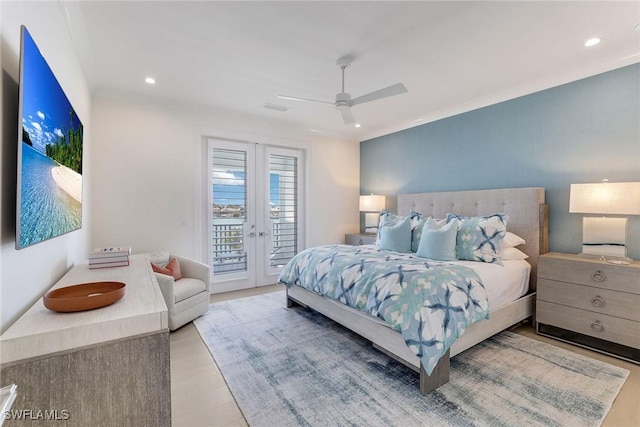 1761 Ludlow Rd, Marco Island, FL 34145 - bedroom with access to exterior, wood finished floors, a ceiling fan, and recessed lighting